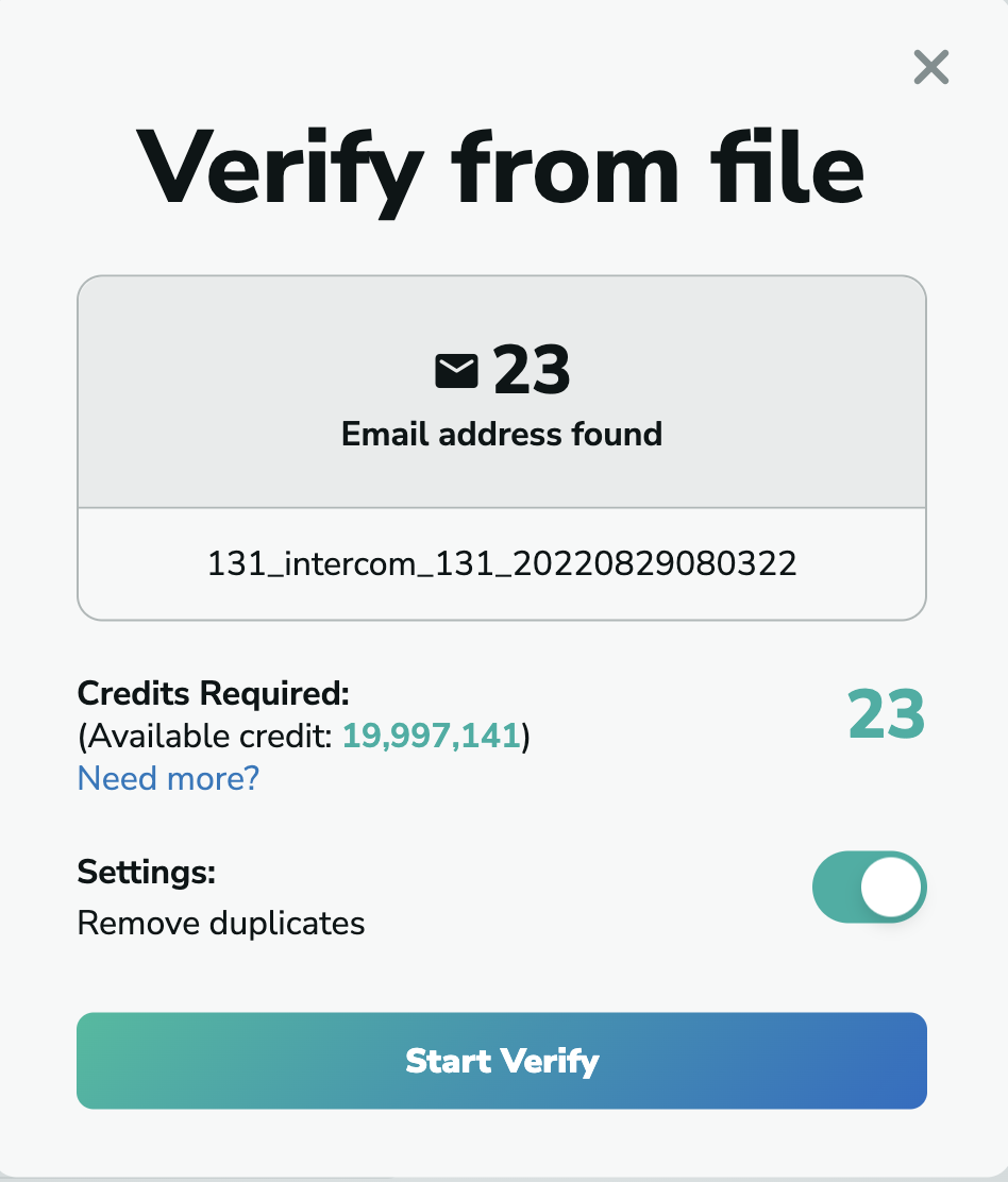 Intercom verify emails in MillionVerifier