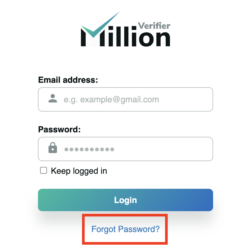 MillionVerifier forgot password option