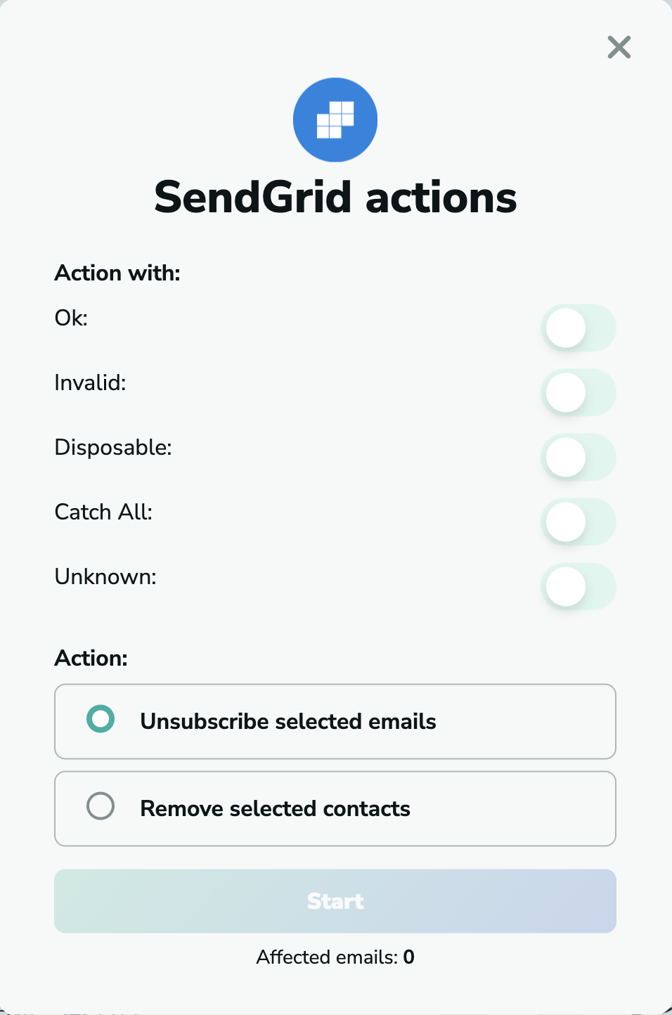 SendGrid actions in millionVerifier