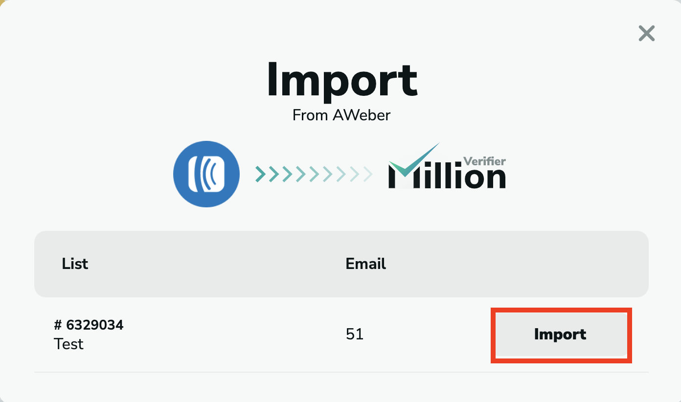 AWeber import emails in MillionVerifier