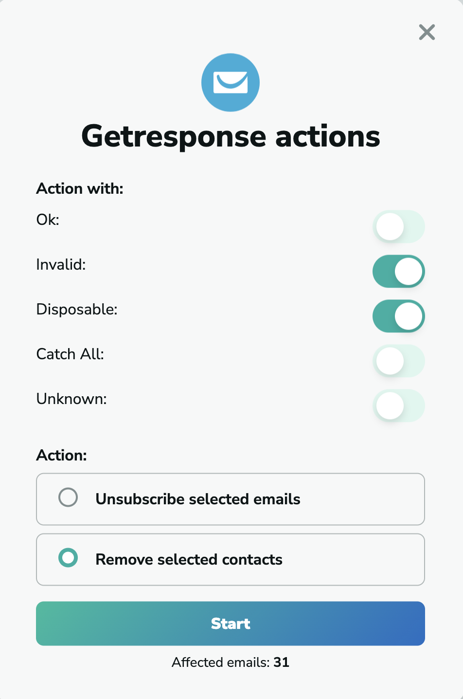 Getresponse remove contacts in MillionVerifier