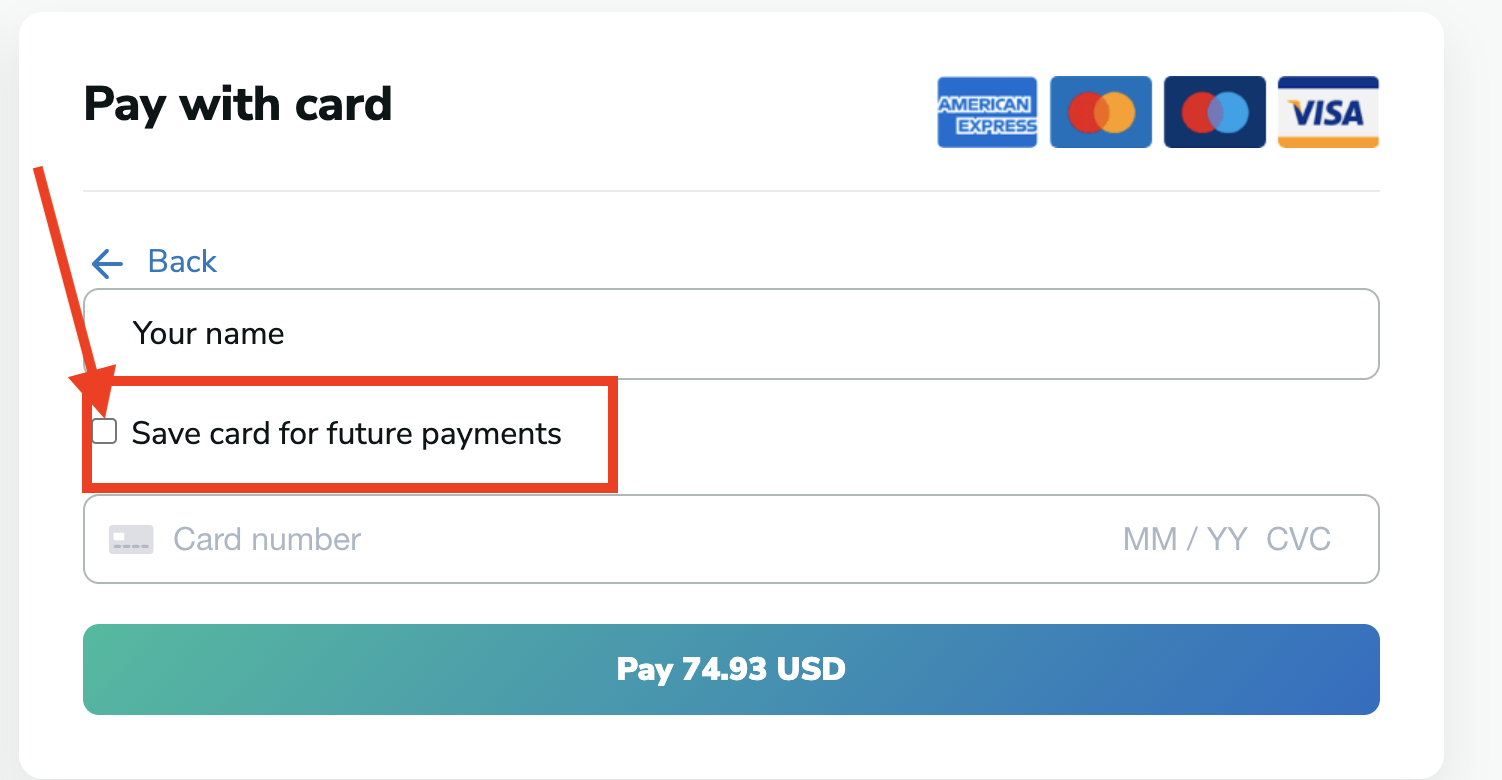Save card for future payment in MillionVerifier
