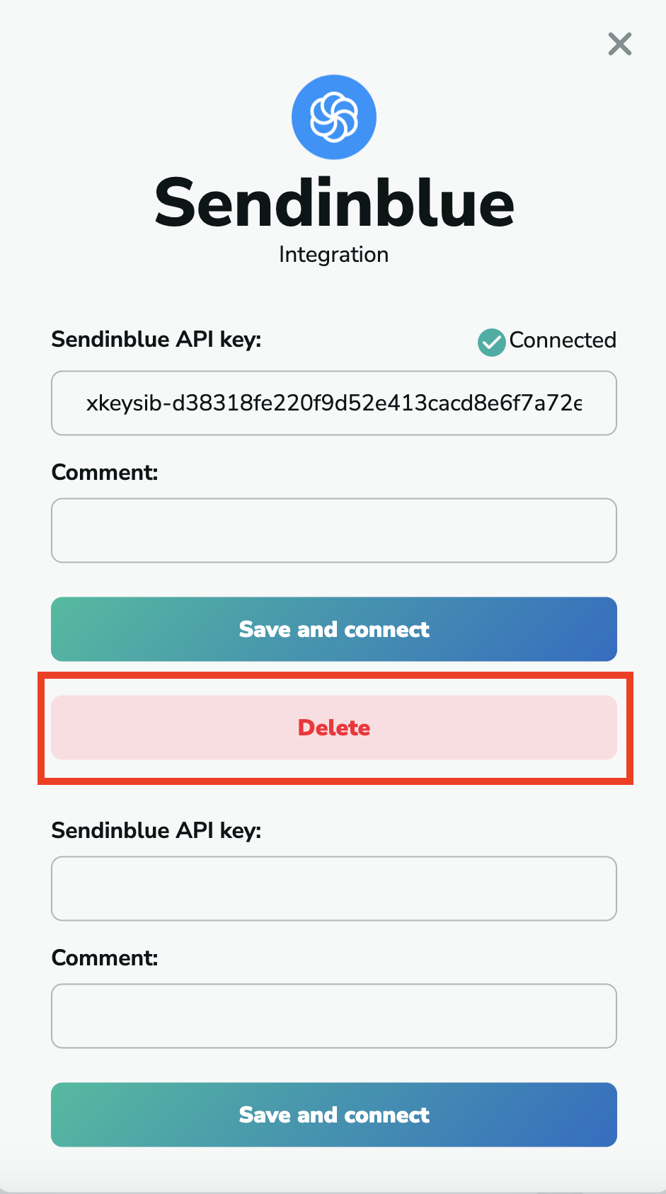 Sendinblue delete integration from MillionVerifier