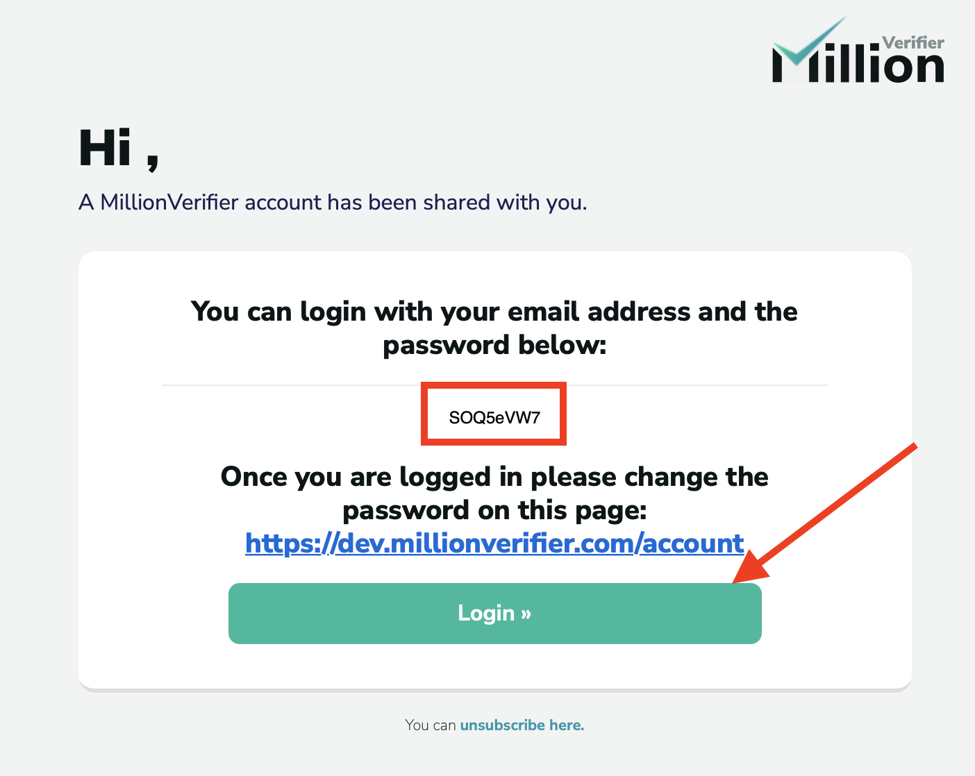 Subuser email with login password in MillionVerifier