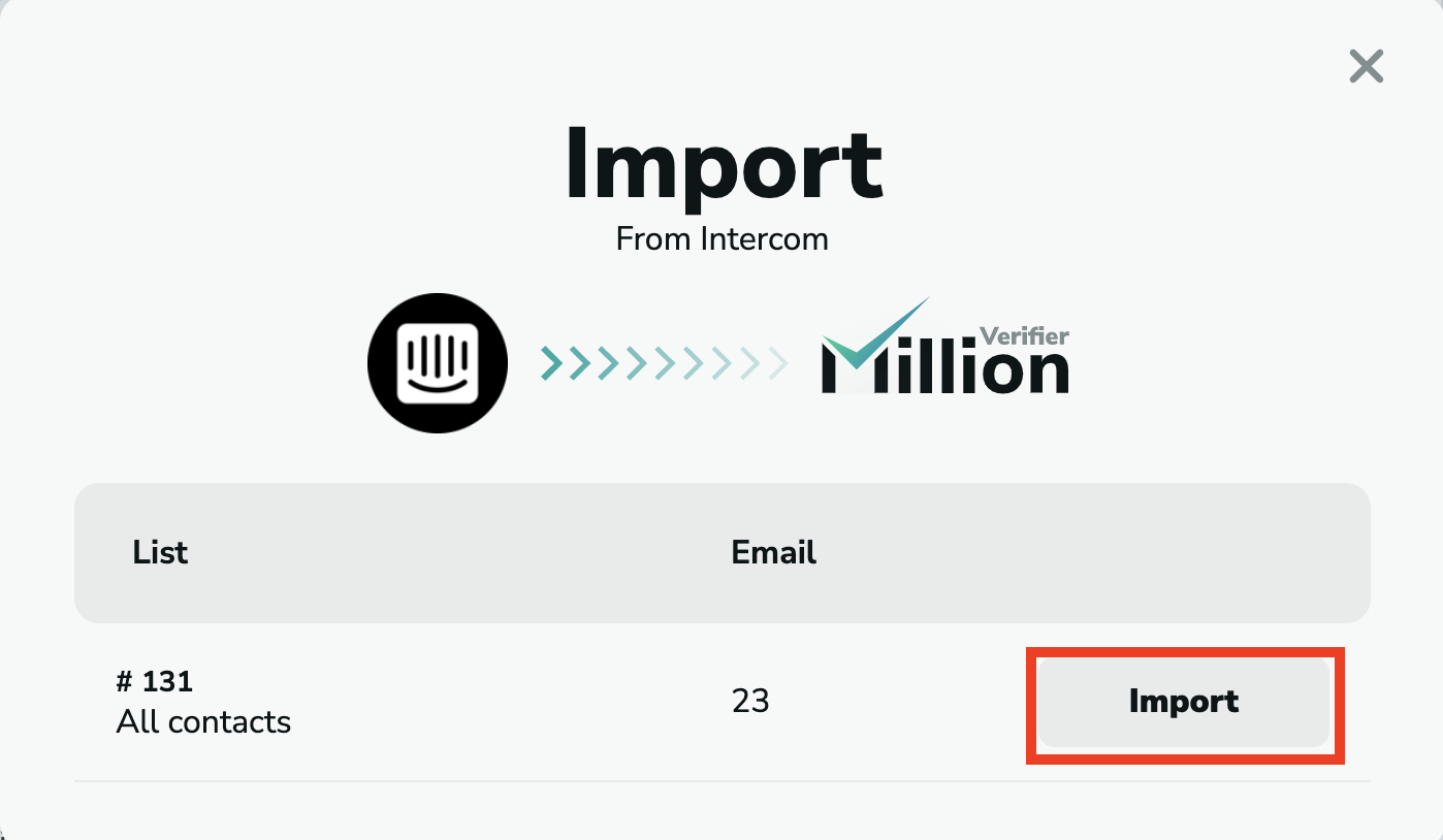 Intercom import emails in MillionVerifier 