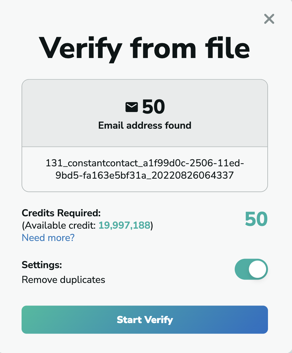 Constant Contact email verification in MillionVerifier