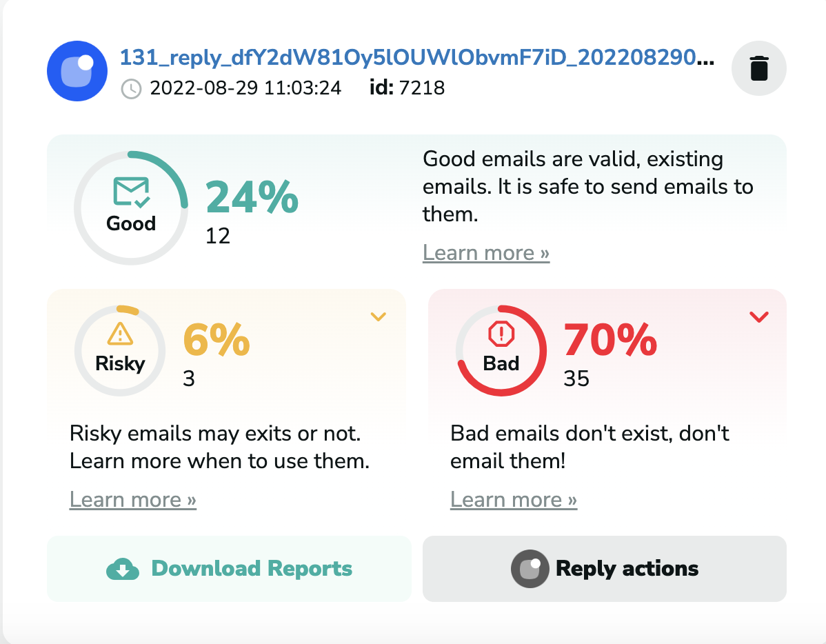 Reply email verification results in MillionVerifier
