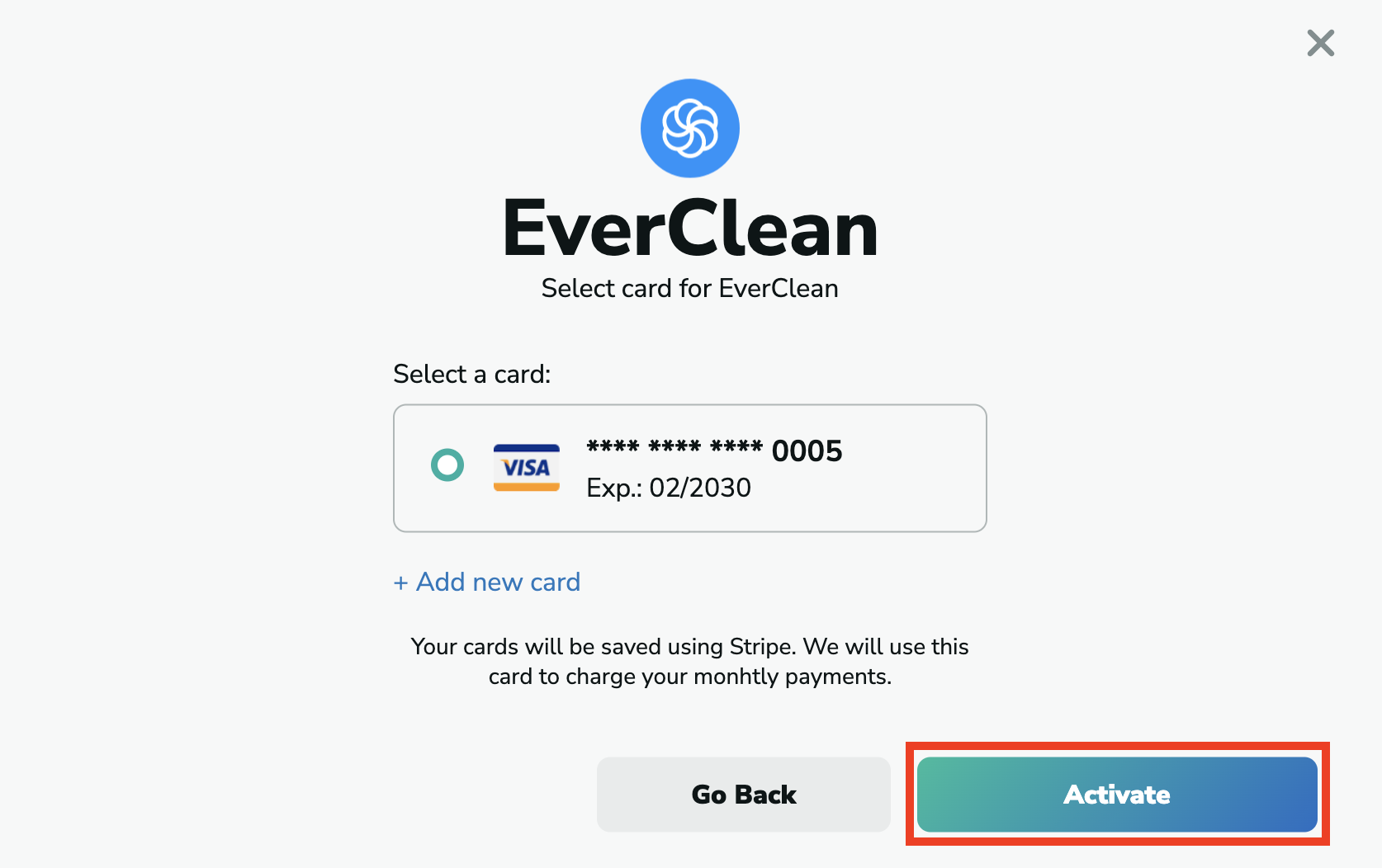 Active Campaign EverClean payment in MillionVerifier