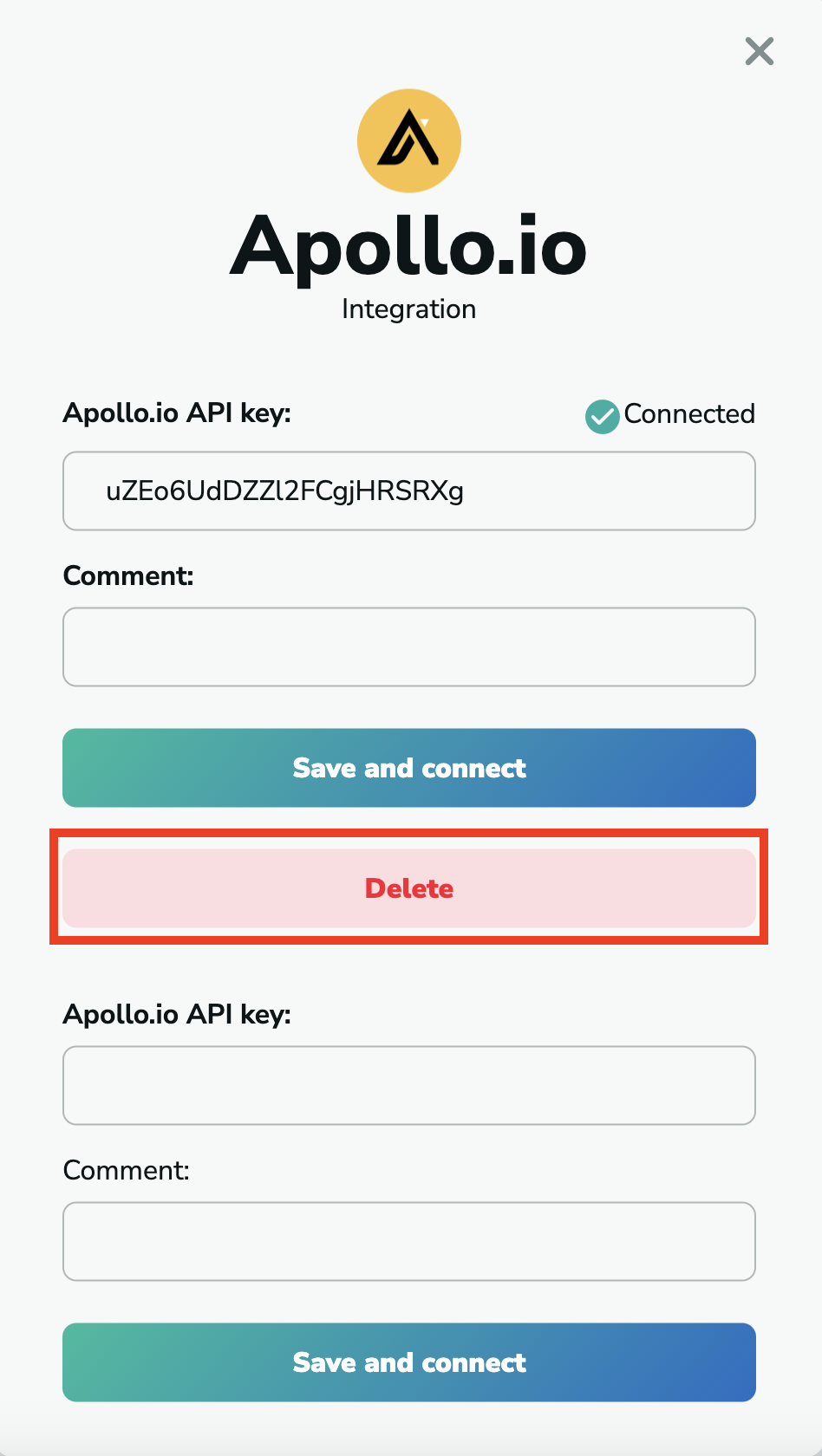 Apollo.io delete integration from MillionVerifier