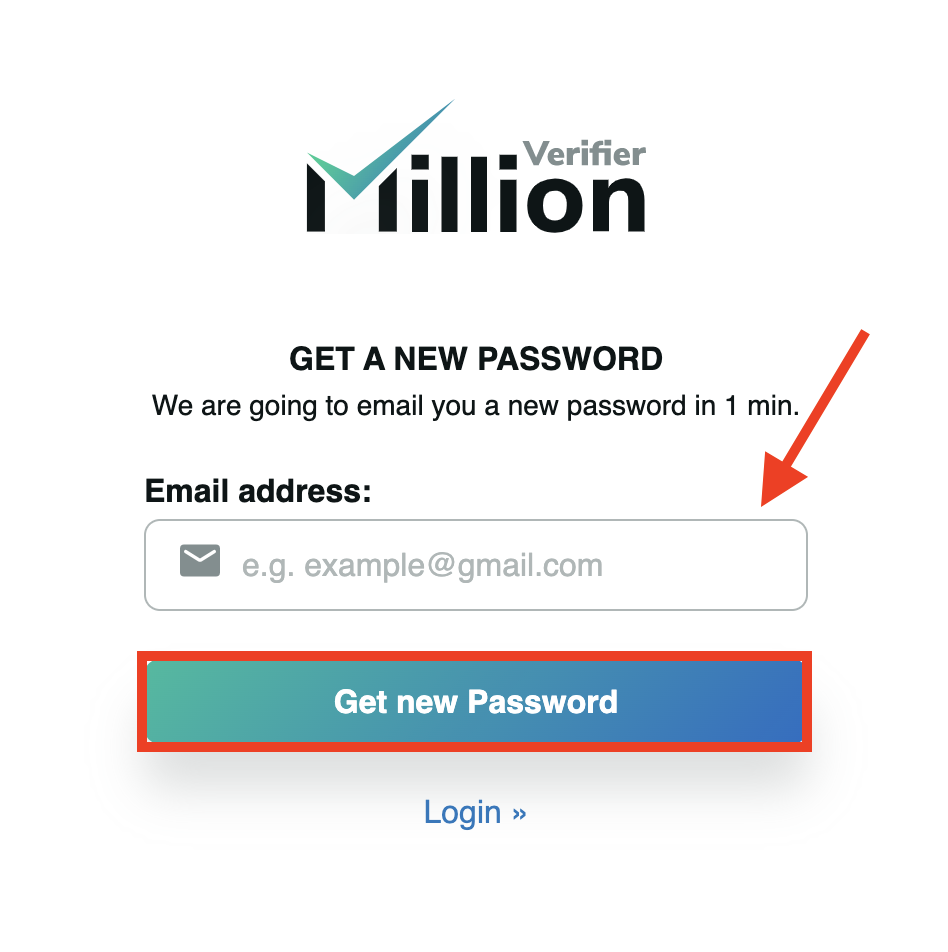 Get new password in MillionVerifier