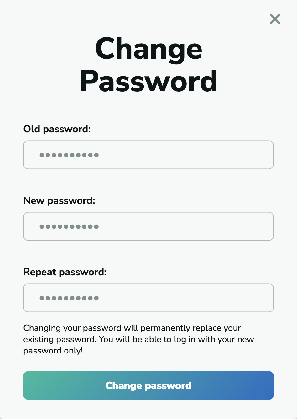 Enter old and new passwords in MillionVerifier