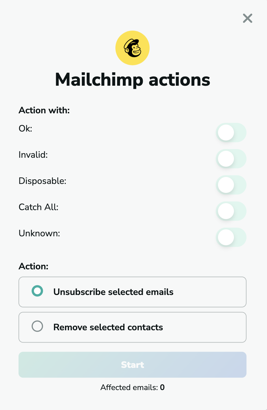 Mailchimp actions in MillionVerifier