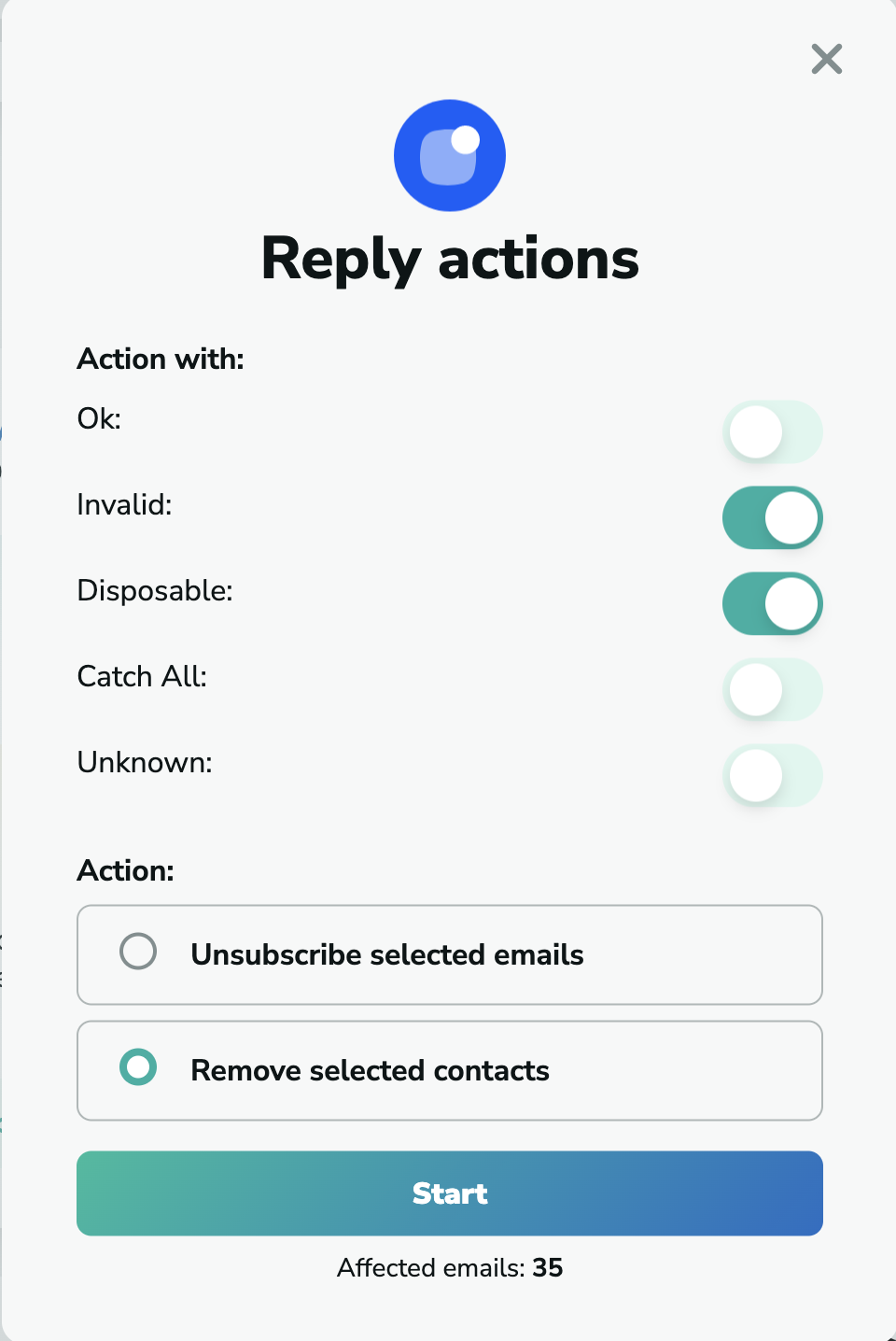 Reply remove contacts in MillionVerifier