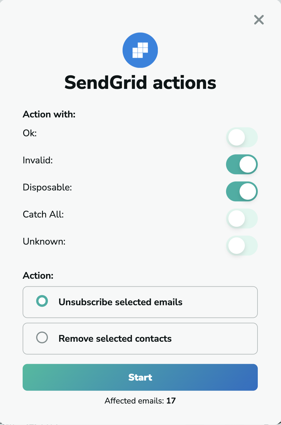 SendGrid unsubscribe emails in MillionVerifier