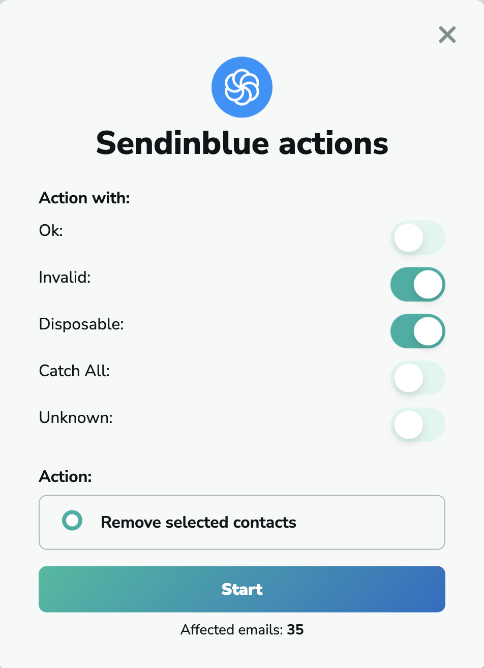 Sendinblue remove contacts in MillionVerifier