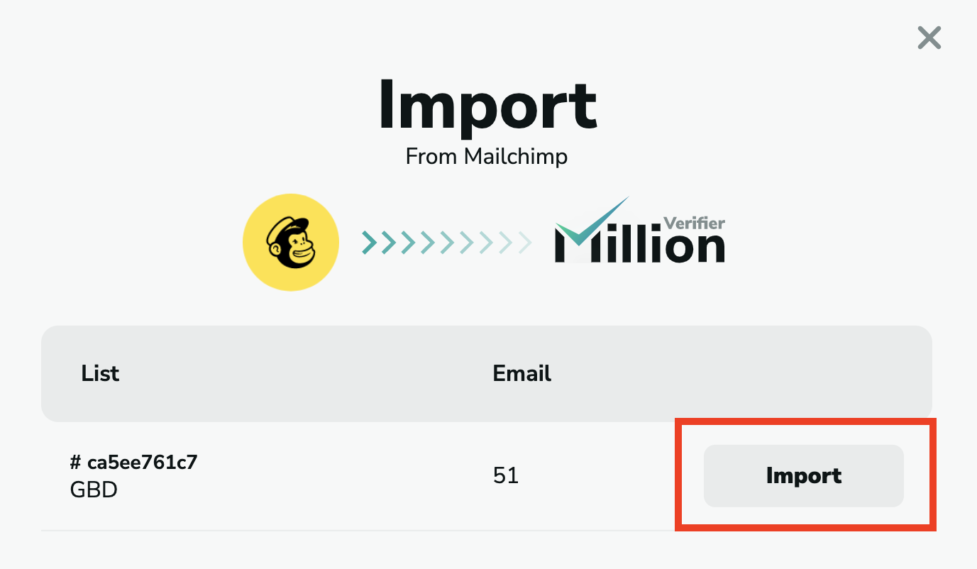 Mailchimp Import emails in MillionVerifier