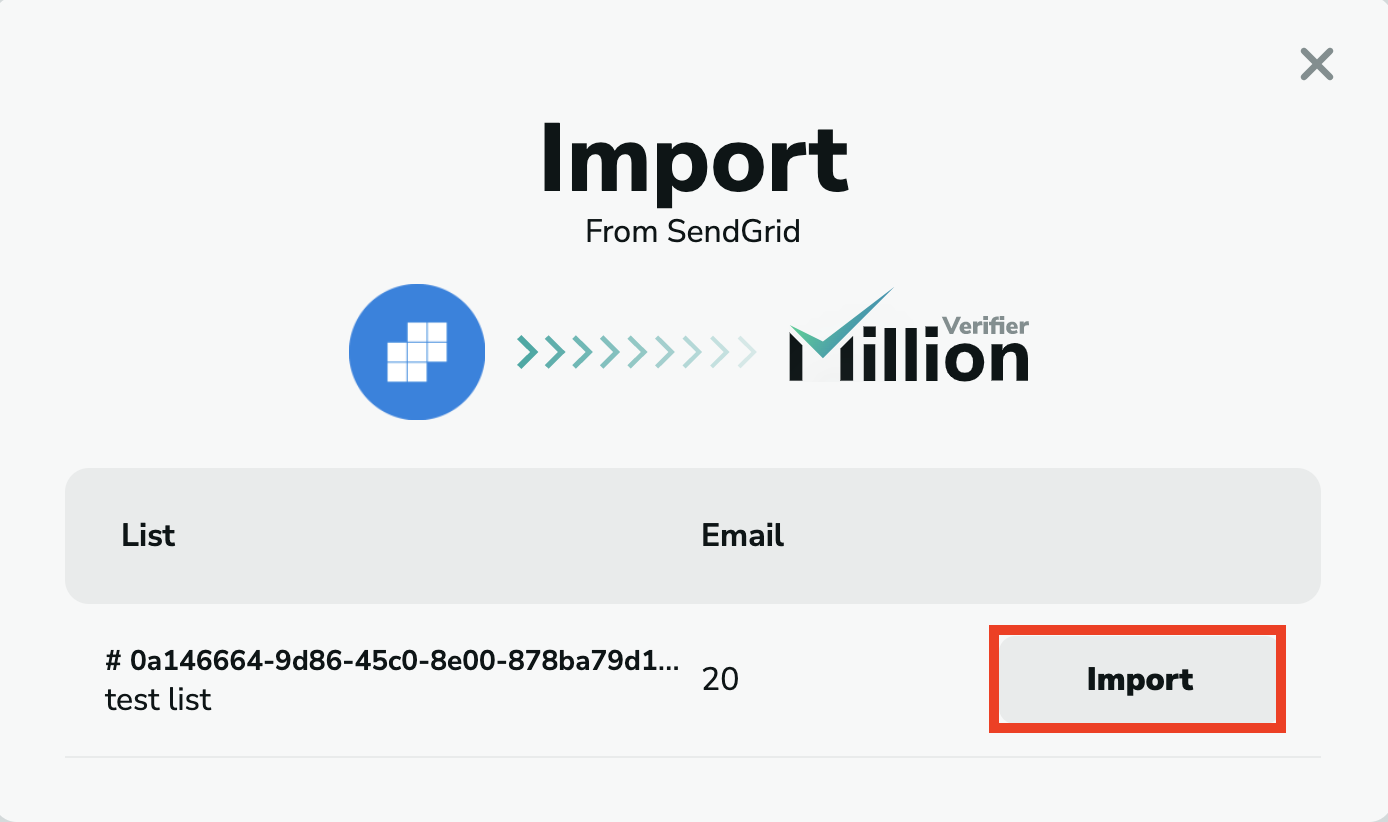 SendGrid import emails into MillionVerifier