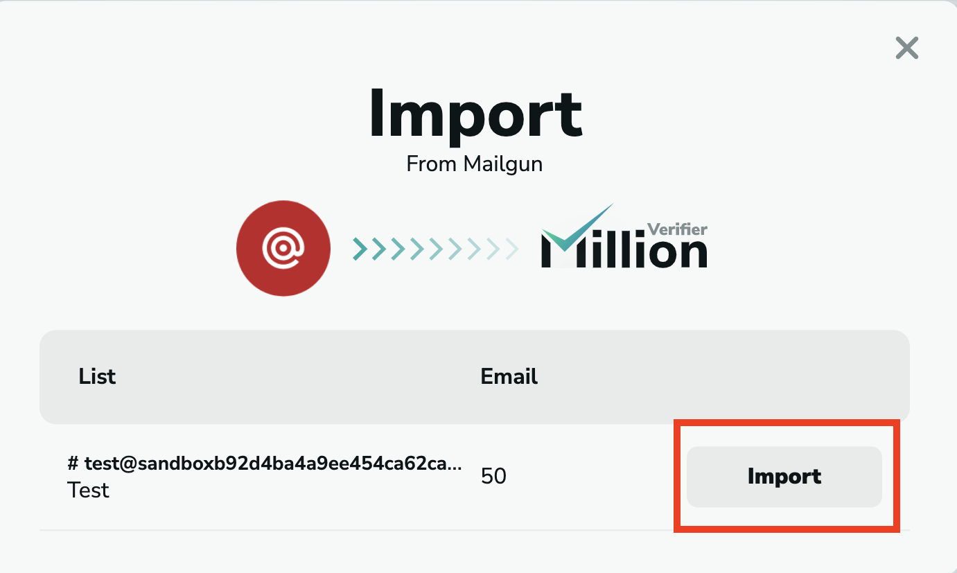Mailgun import emails for MillionVerifier verification