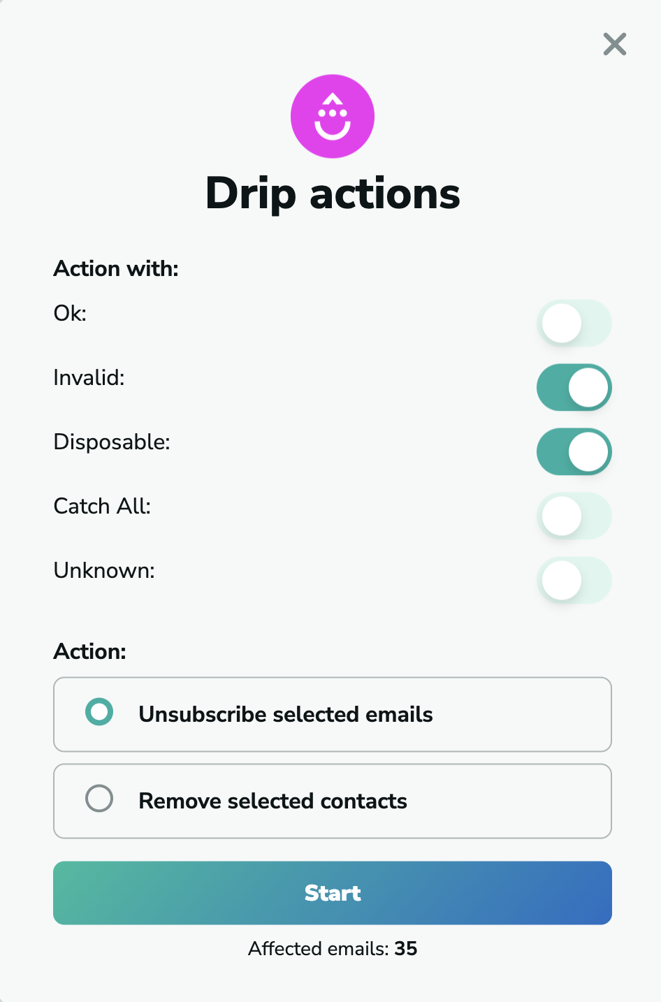 Drip unsubscribe emails in MillionVerifier