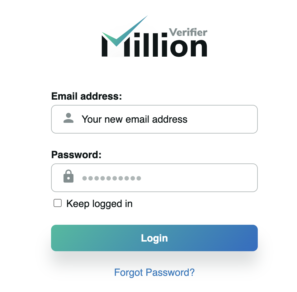 Log in with your new email address in MillionVerifier