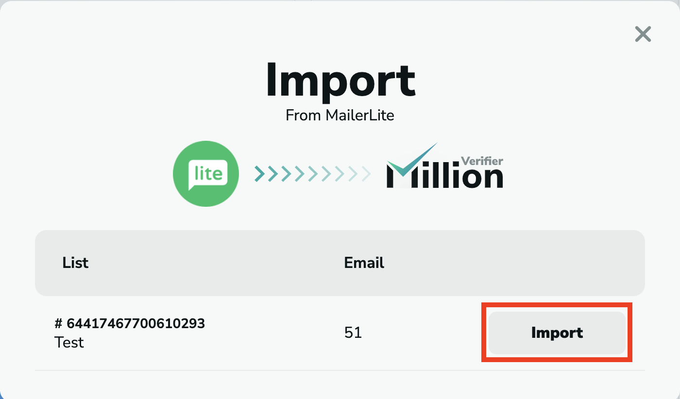MailerLite import emails to MillionVerifier