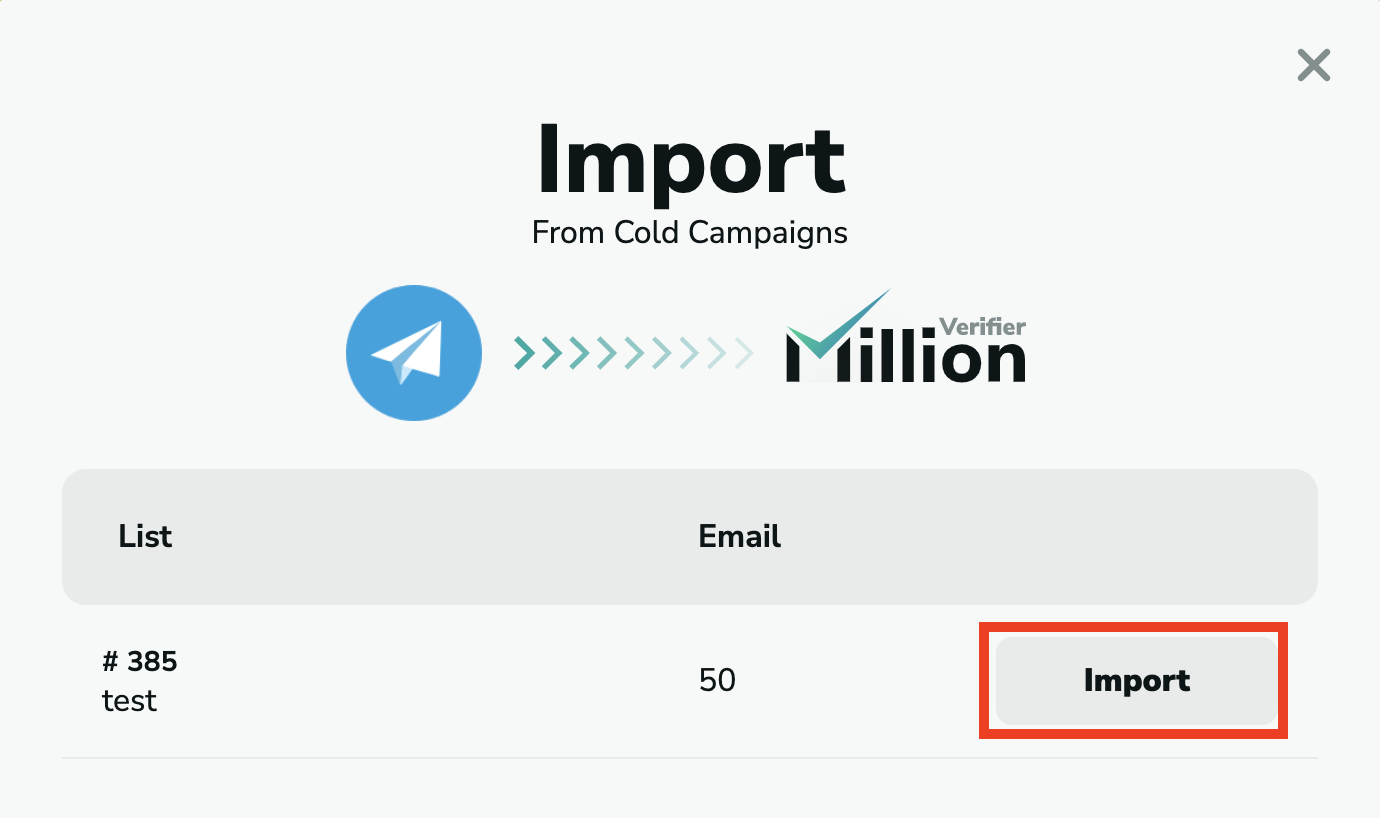Cold Campaigns import emails in MillionVerifier
