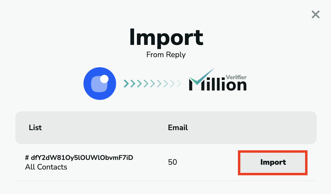 Reply import emails in MillionVerifier