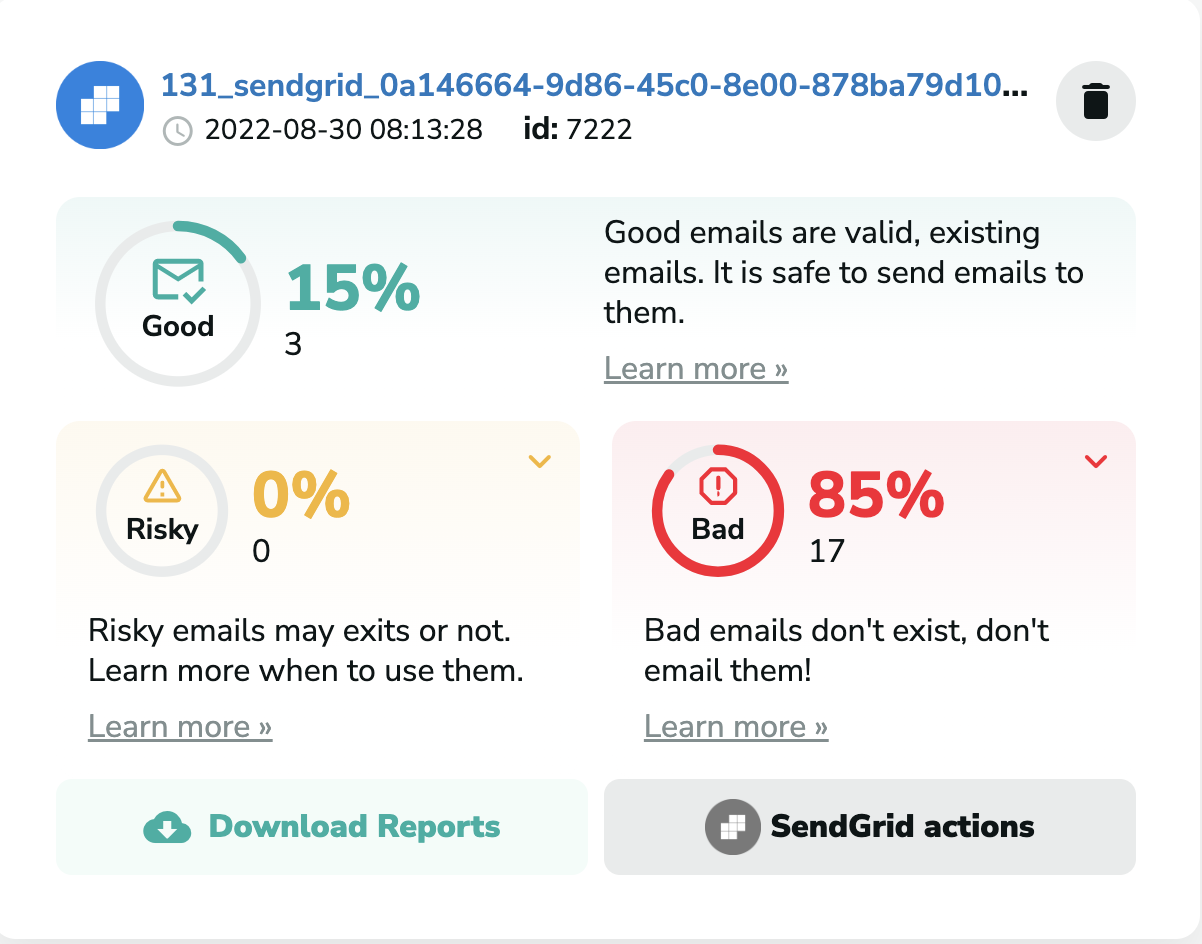 SendGrid email verification results in MillionVerifier
