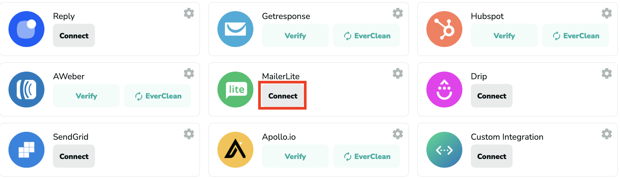 MailerLite connect integration in MillionVerifier list