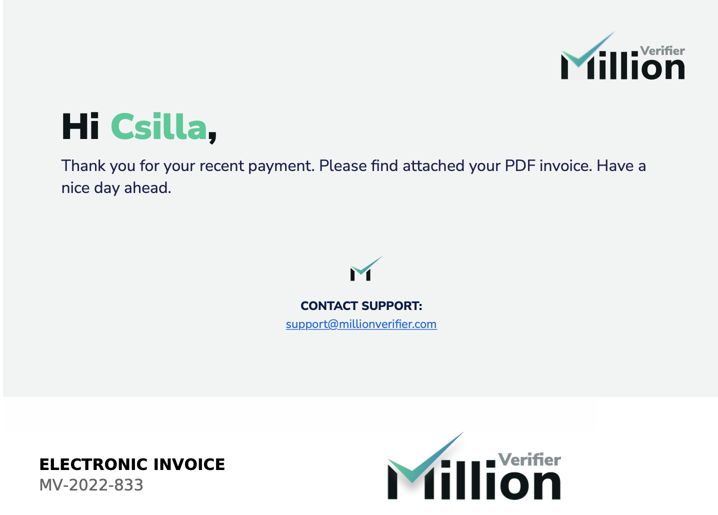 Email Invoice from MillionVerifier