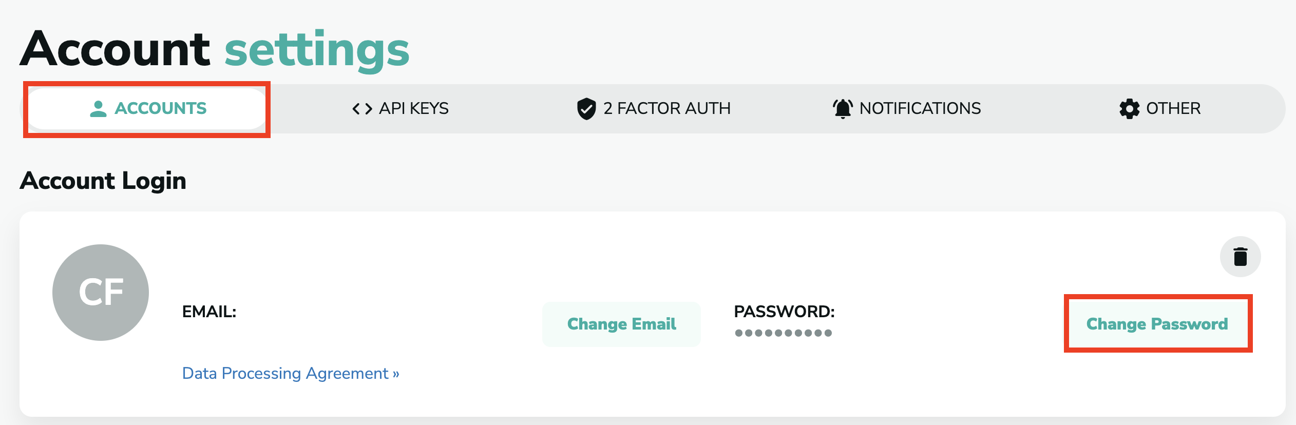 Change your password in account settings in MillionVerifier