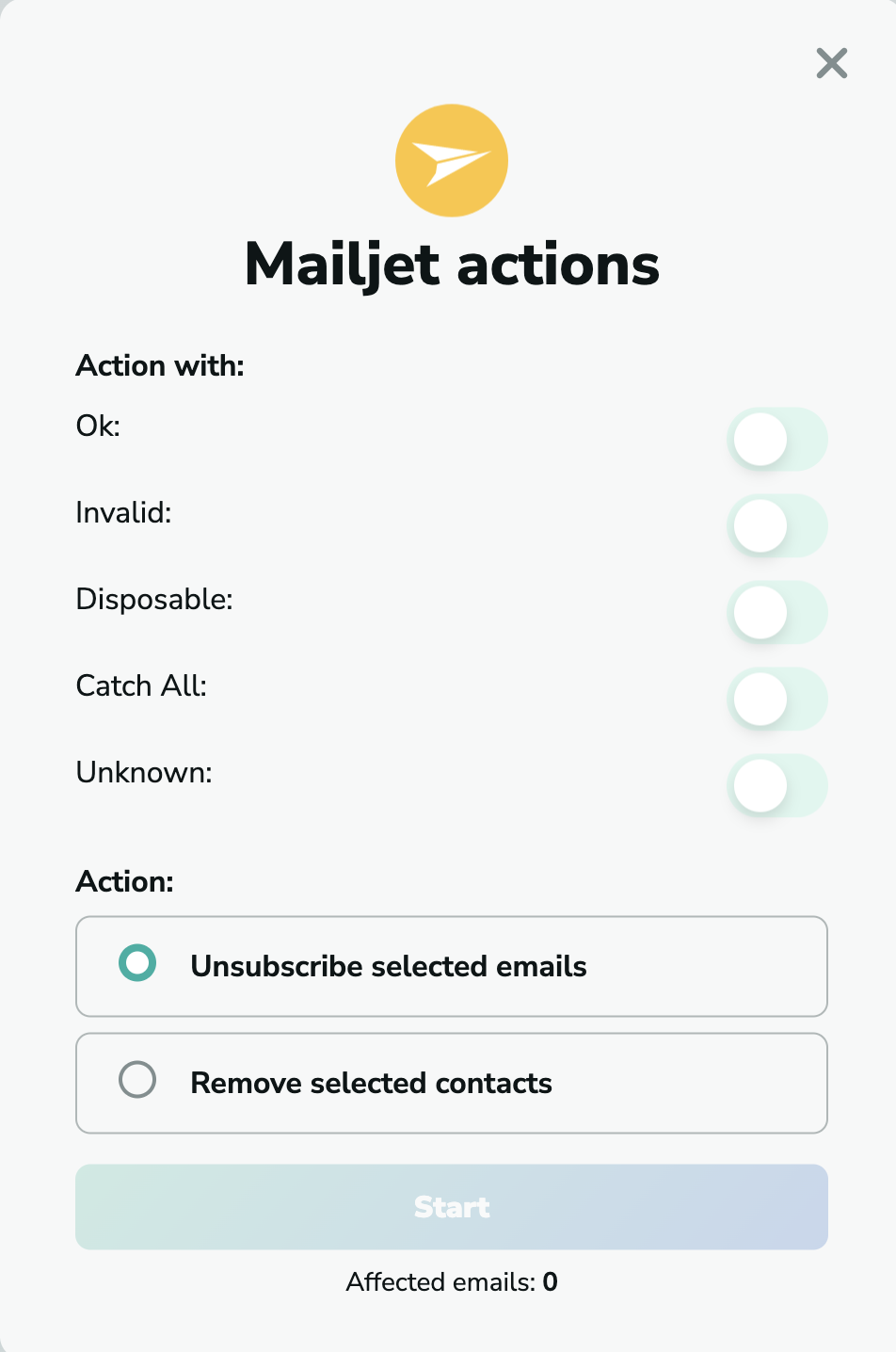 Mailjet actions in MillionVerifier