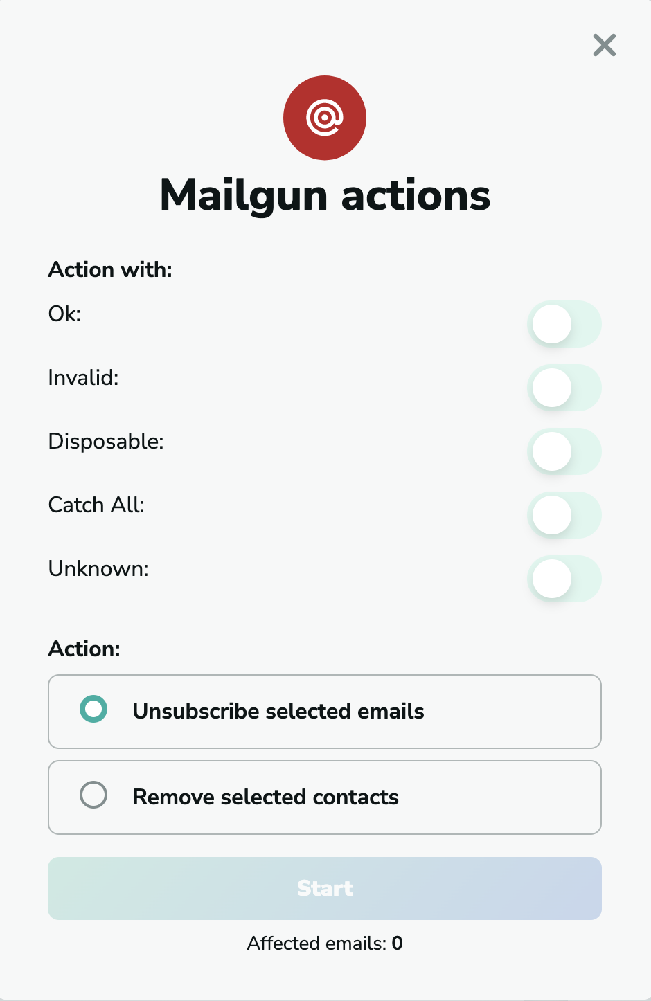 Mailgun actions in MillionVerifier