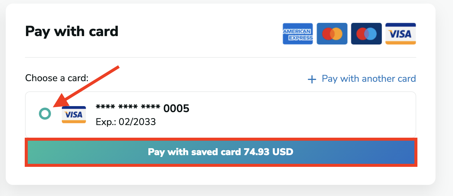 Paying with a saved card in MillionVerifier
